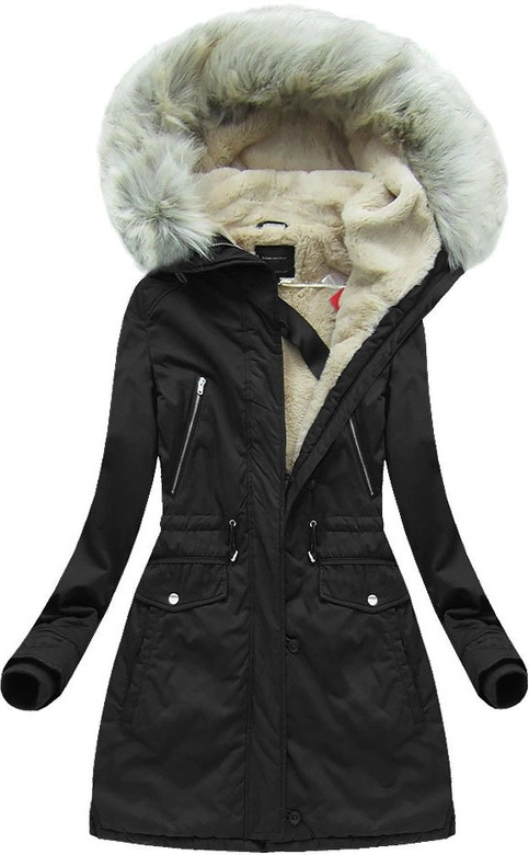 GRUBA DAMSKA PARKA ZIMOWA Z KAPTUREM CZARNA (6088)