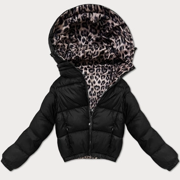 Dwustronna krótka kurtka damska Minority czarna panterka (M6-6001-1)