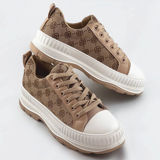 Trampki na grubej podeszwie ciemnobeżowe (s067)