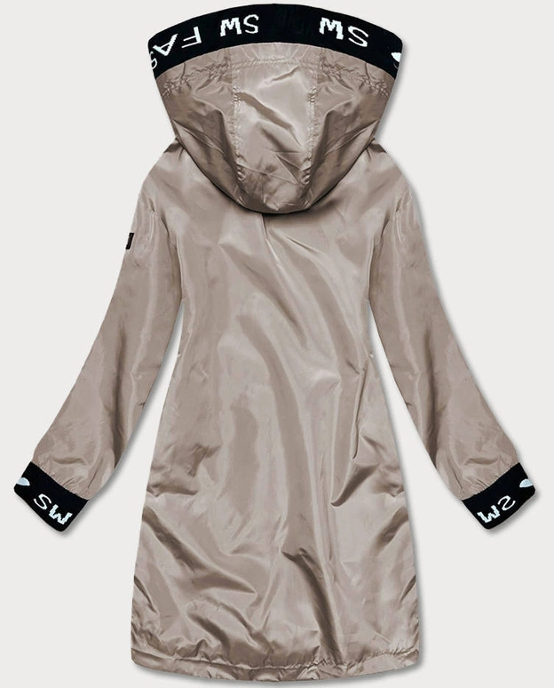 Cienka kurtka damska z ozdobną lamówką beżowa (B8145-12)