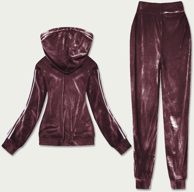 Welurowy dres damski z lampasami brązowy (81223)