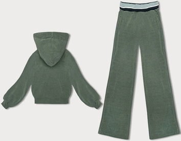 Prążkowany komplet damski oliwkowy (AMG-341A)