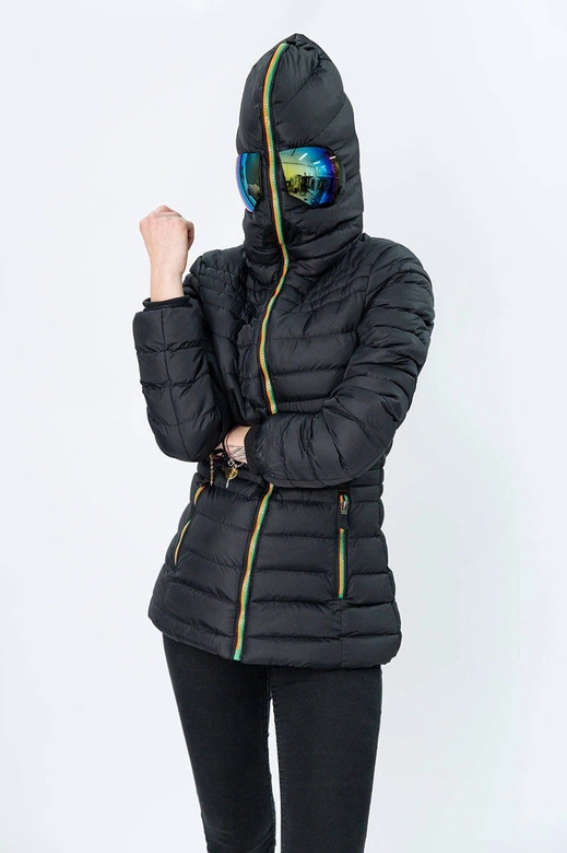 KURTKA DAMSKA ZIMOWA Z GOGLAMI CZARNO-POMARAŃCZOWA (CX582W)