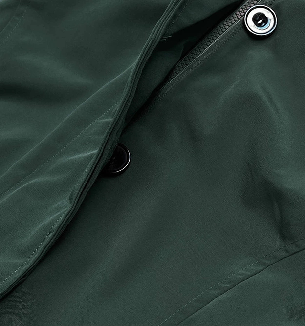 Zimowa kurtka damska z futrzaną podpinką ciemnozielona (m-21005)