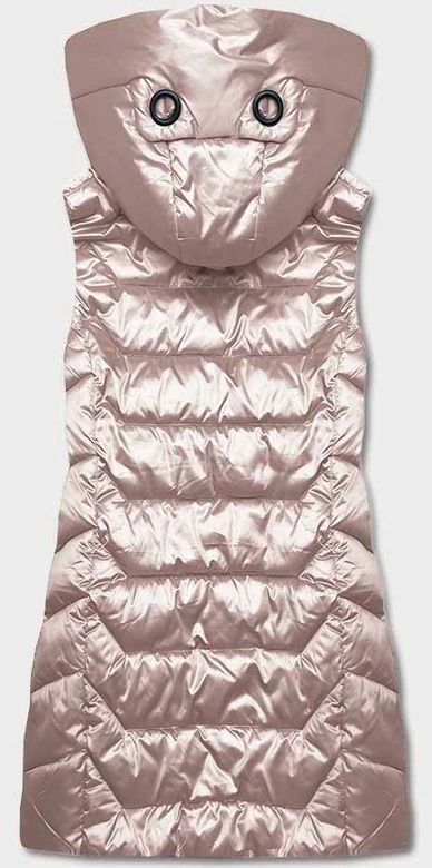 Kamizelka damska z kapturem perłowy róż (B8107-51)