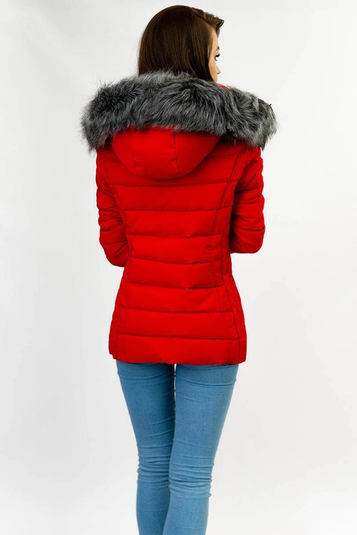 PIKOWANA DAMSKA KURTKA ZIMOWA Z KAPTUREM CZERWONA (XB9503X)