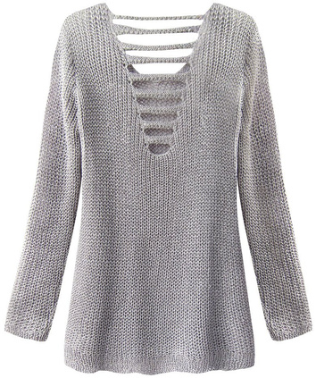 SWETER Z WYCIĘCIAMI NA PLECACH SZARY (225ART)
