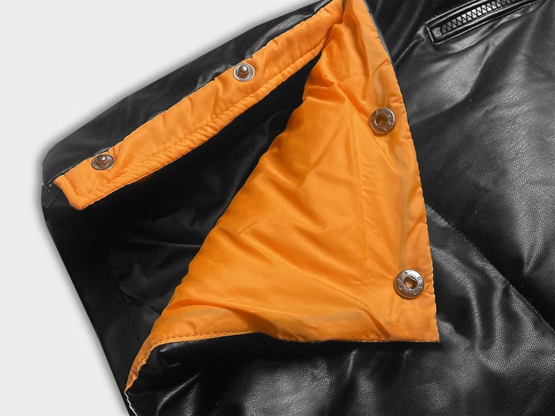 Luźna kurtka damska z ekoskóry czarno-pomarańczowa (ag6-21)