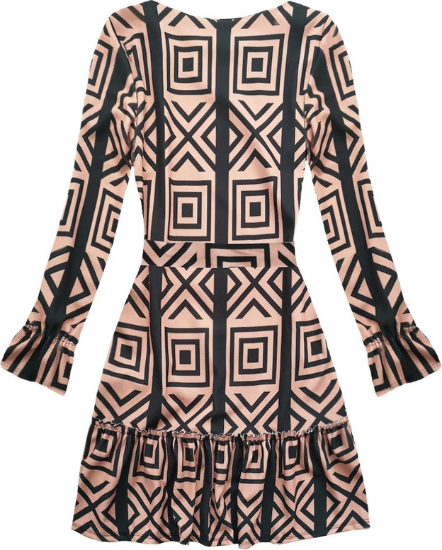 SUKIENKA W GEOMETRYCZNE WZORY CZARNO-ŁOSOSIOWA (163/1ART)