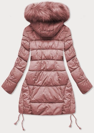 Pikowana damska kurtka zimowa z kapturem antyczny róż (7690)