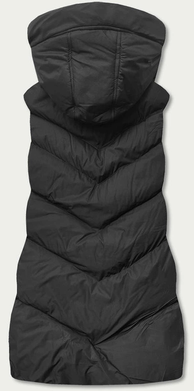 Długi bezrękawnik damski z kapturem czarny (5m788-392)