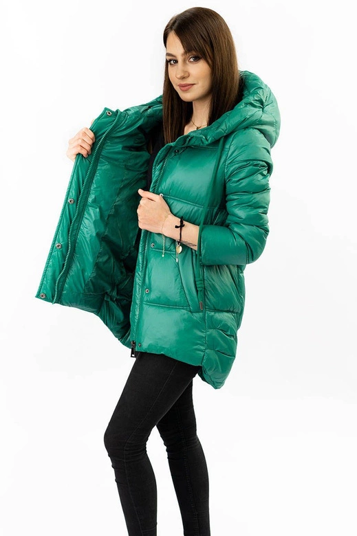 ASYMETRYCZNA DAMSKA KURTKA PIKOWANA ZIELONA (7658)