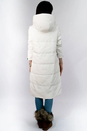 PROSTY DAMSKI PŁASZCZ ZIMOWY Z PUCHEM NATURALNYM BIAŁY (7123)