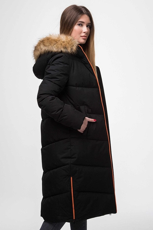 PROSTY PŁASZCZ ZIMOWY DAMSKI Z KAPTUREM CZARNY (J9-007)