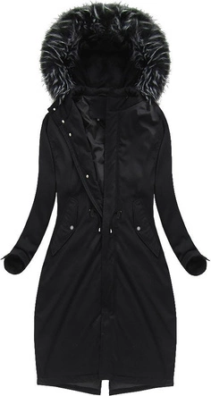 BAWEŁNIANA ZIMOWA PARKA DAMSKA Z PUCHEM NATURALNYM CZARNA (7085/1)