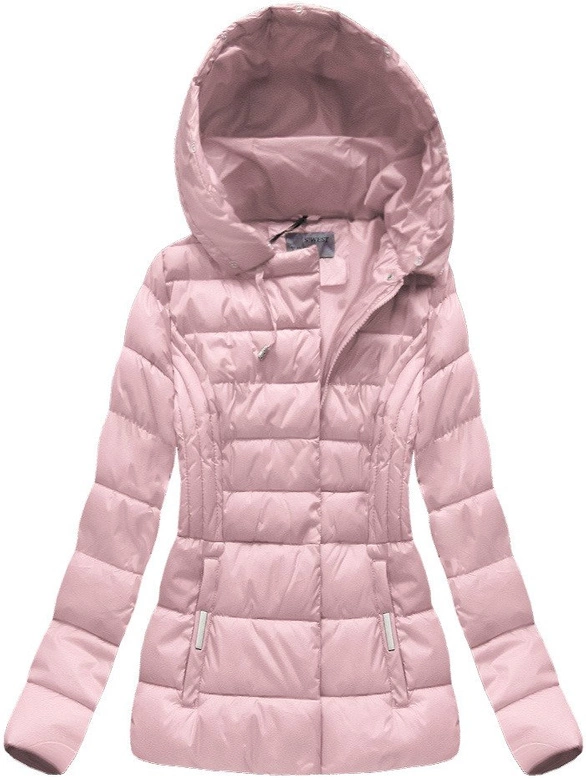 KRÓTKA ZIMOWA KURTKA DAMSKA Z KAPTUREM PUDROWY RÓŻ (B1032-30)