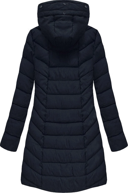 PIKOWANA DAMSKA KURTKA ZIMOWA Z KAPTUREM GRANATOWA (B2645)