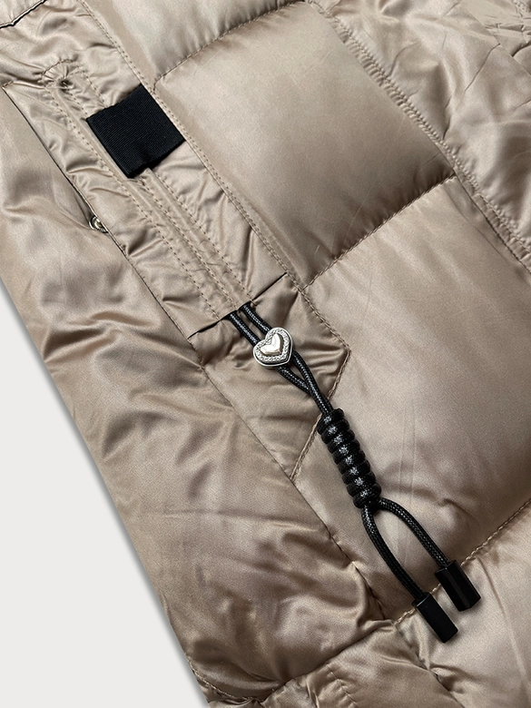 Zimowa pikowana kurtka plus size z kapturem S'west beżowa (B8267-12)