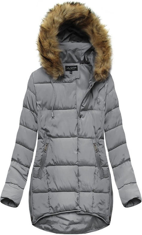 DAMSKA PIKOWANA ZIMOWA KURTKA Z KAPTUREM SZARA (X859X)