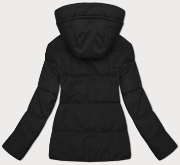 Dwustronna krótka kurtka damska z kapturem czarny-ciemny beżowy (16M2155-84)