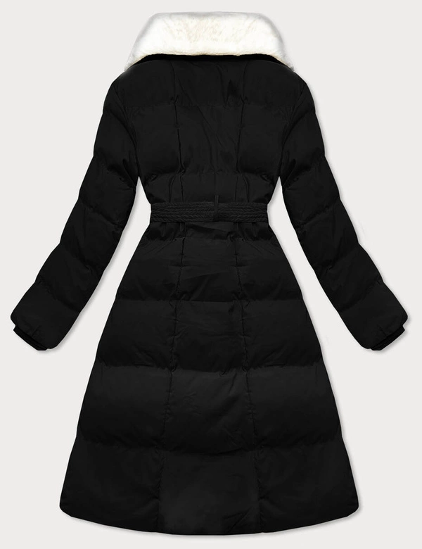 Damski płaszcz zimowy z futrzanym kołnierzem J Style czarny-ecru (16M9168-392B)