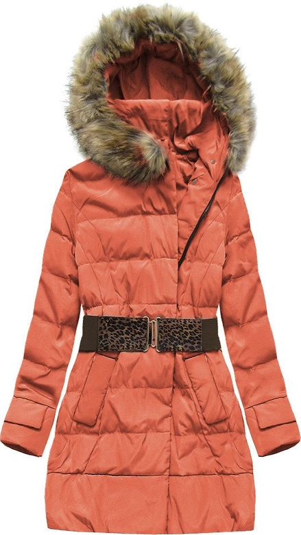 ZIMOWA KURTKA DAMSKA Z KAPTUREM PASKIEM CEGLANA (1976)