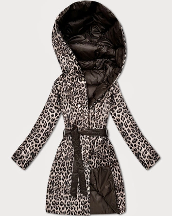 Dwustronna kurtka zimowa plus size czekoladowa/panterka (M6-6008-103)