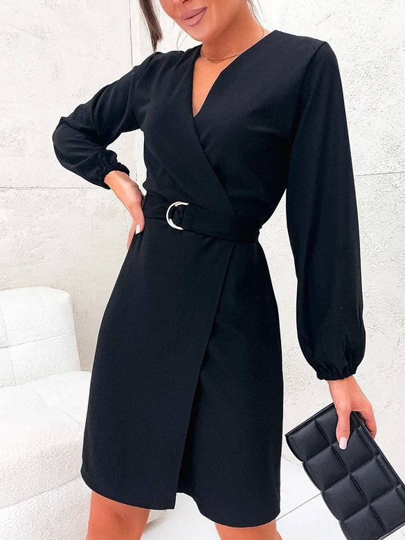 Elegancka sukienka kopertowa czarna (8251)