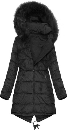 DWUSTRONNA DAMSKA PARKA ZIMOWA WELUROWA CZARNA (7911)