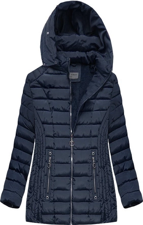 PIKOWANA DAMSKA KURTKA ZIMOWA Z KAPTUREM GRANATOWA (B2630-30)