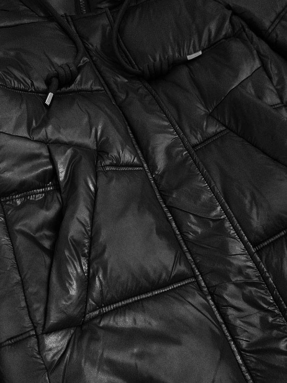 ASYMETRYCZNA DAMSKA KURTKA PIKOWANA CZARNA (7658BIG)