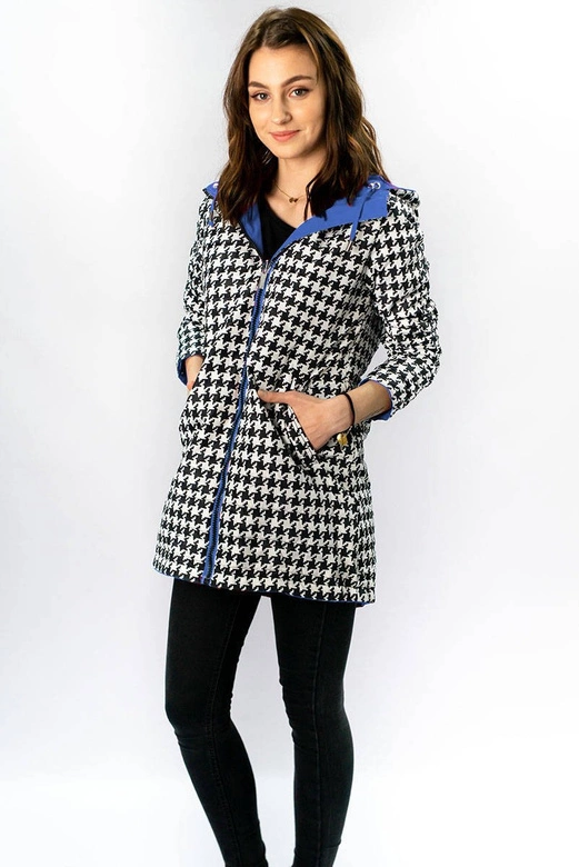 DWUSTRONNA KURTKA PARKA DAMSKA NIEBIESKA-PEPITKA (W353-1)