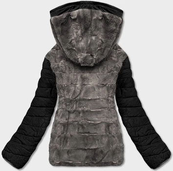 Krótka dwustronna kurtka damska zimowa czarno-szara (2M-21507)