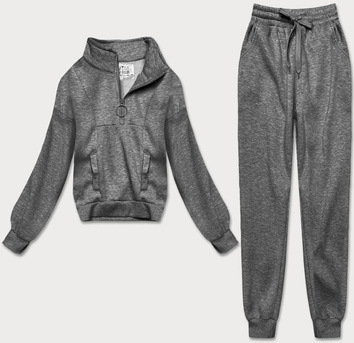 DRES DAMSKI BLUZA ZE STÓJKĄ + SPODNIE CIEMNY SZARY (8C70-5)