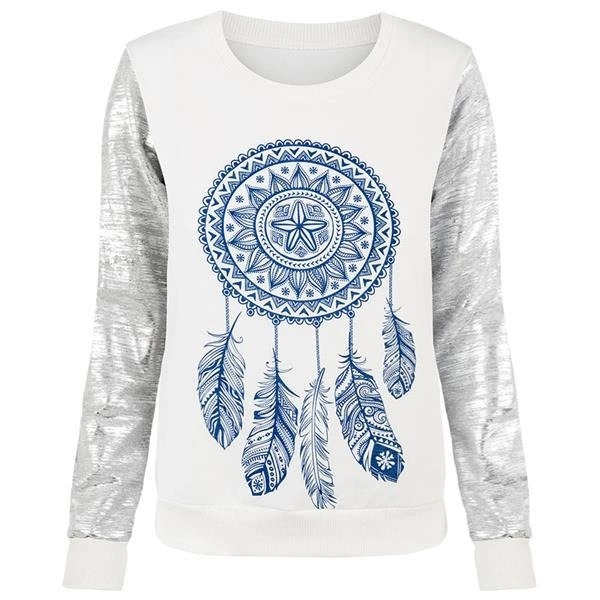 BLUZA PRINT PIÓRA ŚMIETANOWA (0219)