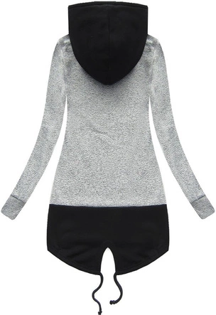 DŁUGA BLUZA Z NADRUKAMI I KAPTUREM JASNOSZARA (X1720X)