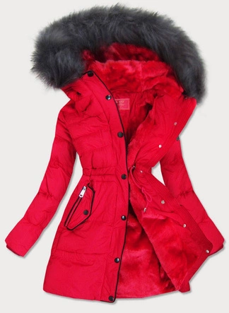 PIKOWANA ZIMOWA KURTKA DAMSKA Z FUTERKIEM CZERWONA (M-113)