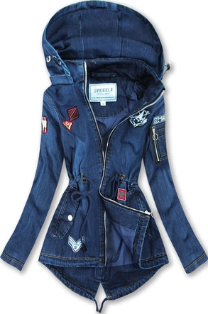 KURTKA JEANSOWA Z NASZYWKAMI CIEMNONIEBIESKA 2 (W523)