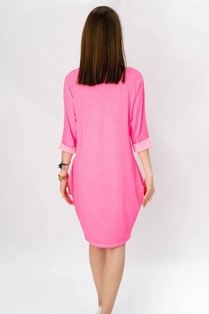 BAWEŁNIANA SUKIENKA OVERSIZE NEONOWA RÓŻOWA (287ART)