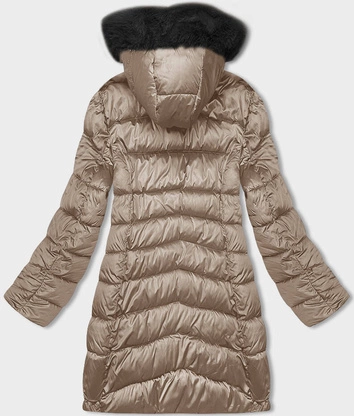 Zimowa dwustronna kurtka damska z kapturem cappuccino-czarny (B8202-1021)