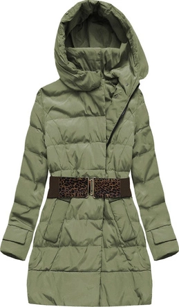 ZIMOWA KURTKA DAMSKA Z KAPTUREM I PASKIEM KHAKI (1976)
