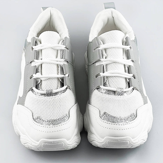Sznurowane sneakersy damskie biało-szare (172)