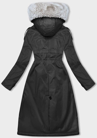 Parka damska zimowa z futerkiem czarny-beż (B557-1046)