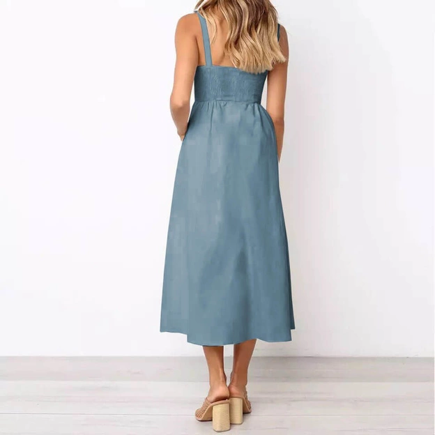 PROSTA SUKIENKA Z KIESZENIAMI NIEBIESKA (582ART)