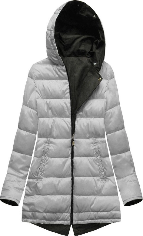 Dwustronna zimowa parka damska z kapturem army-szara (b2636)