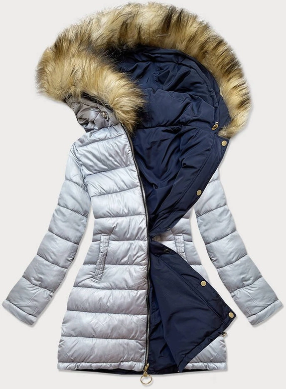 DWUSTRONNA KURTKA DAMSKA ZIMOWA Z KAPTUREM GRANATOWA (W707/1)