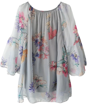 SZYFONOWA BLUZKA HISZPANKA W KWIATY SZARA (242ART)