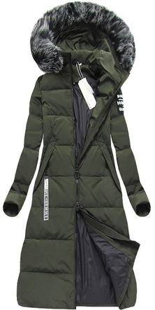 PŁASZCZ DAMSKI ZIMOWY Z PUCHEM NATURALNYM KHAKI (7078)