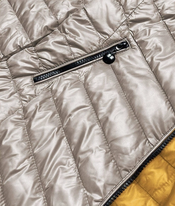 Pikowana dwustronna kurtka damska beż-ciemny żółty (m20-7636-62+75)