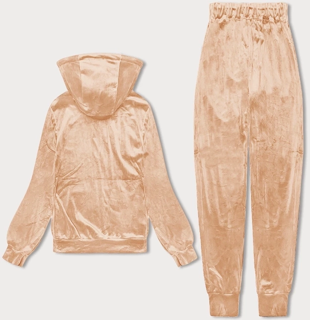 Welurowy dres damski z rozpinaną bluzą nude (8C1176-160)